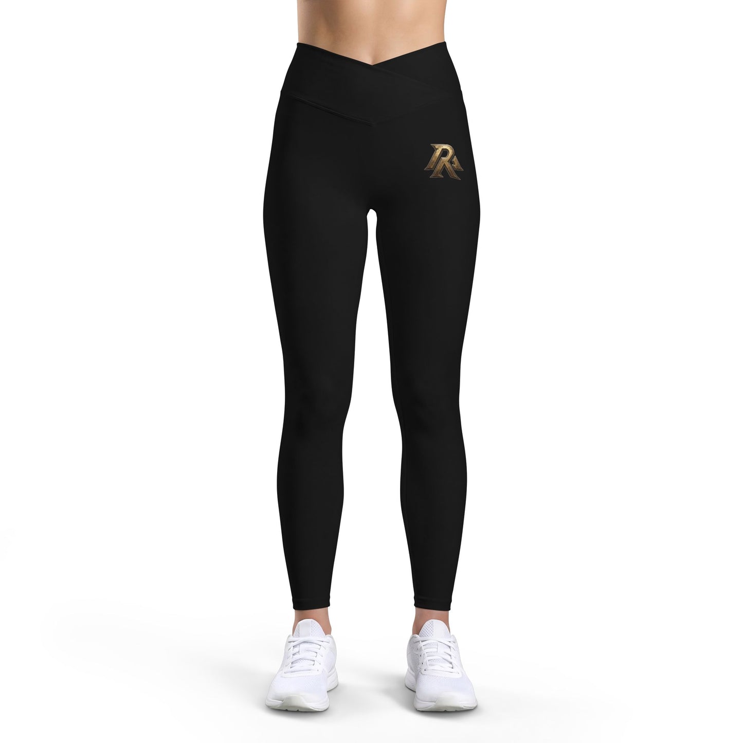 Women’s Luxe Leggings — Black High-Waist with Gold RA Monogram