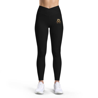 Women’s Luxe Leggings — Black High-Waist with Gold RA Monogram